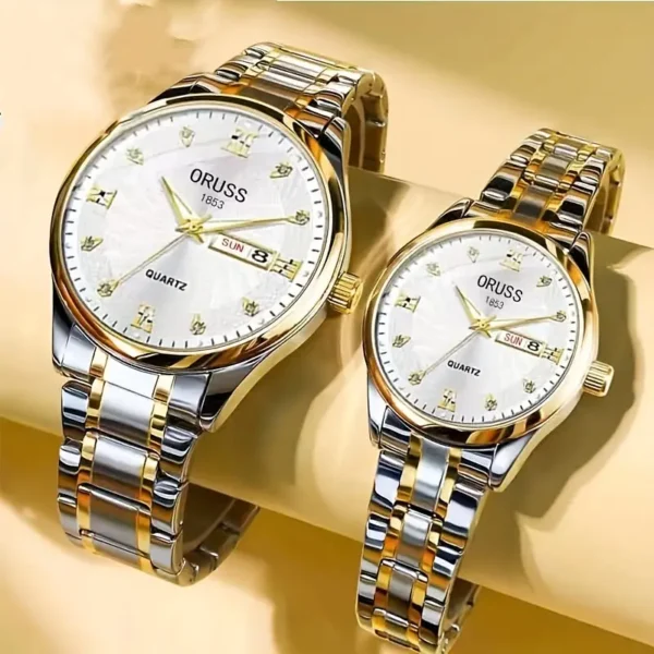 Montre à quartz pour couple Montre à quartz de luxe bicolore avec calendrier, analogique, pour les affaires et les loisirs, pour les couples, cadeau de Saint-Valentin pour lui et elle 1 septembre 2024 Kotazando