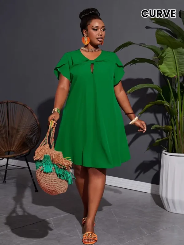 Robe courte à manches courtes et froncée sur le devant, élégante pour le printemps et l'été, vêtements grande taille pour femmes