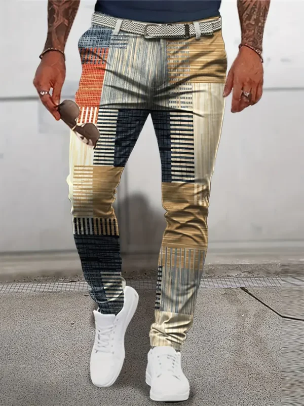 Pantalon Habillé à Imprimé Géométrique pour Homme, Polyester Décontracté, Lavable en Machine avec Poches