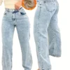 Jean en denim stretch doublé polaire pour femmes grandes tailles - Pantalon long droit en coton mélangé style streetwear avec détails flocons de neige Jean en denim stretch doublé polaire pour femmes grandes tailles, Pantalon long droit en coton mélangé style streetwear avec détails flocons de neige, fermeture éclair, sans ceinture pour les sorties décontractées automne/hiver par Tu bu yin he 26 décembre 2024 Kotazando
