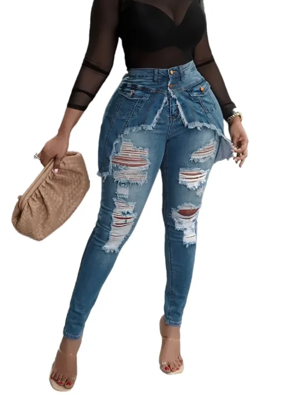 Femme Grande Taille Patchwork Taille Haute Jeans Skinny Déchirés Femme Grande Taille Patchwork Taille Haute Jeans Skinny Déchirés, Denim Extensible, Délavé Léger Déchiré Longueur Cheville Pantalon, Style Décontracté 13 septembre 2024 Kotazando