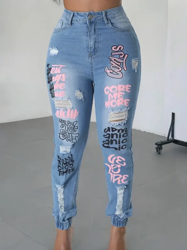 Jean Décontracté Grande Taille Pour Femmes Jean Décontracté Grande Taille Pour Femmes, Jean De Jogging Déchiré À Imprimé Graffiti, Taille Haute, Légèrement Extensible 13 septembre 2024 Kotazando