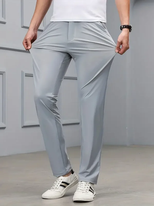 Pantalon Habillé Uni Pour Hommes Avec Poches, Pantalon Slim Décontracté Très Extensible Pour L'extérieur