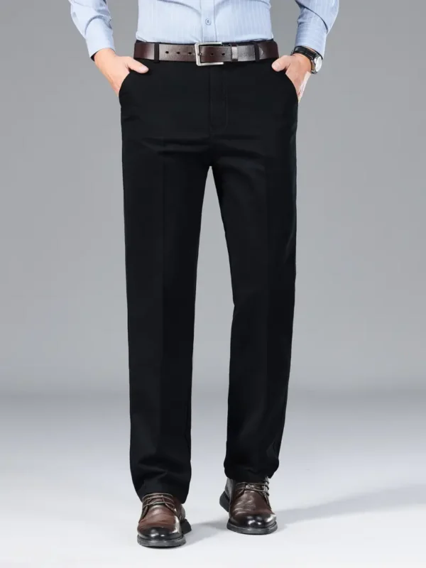 Pantalon uni en coton mélangé pour homme, pour le printemps et l'automne, taille mi-haute et coupe ajustée, durable et confortable, bas décontractés pour les affaires et les tenues formelles