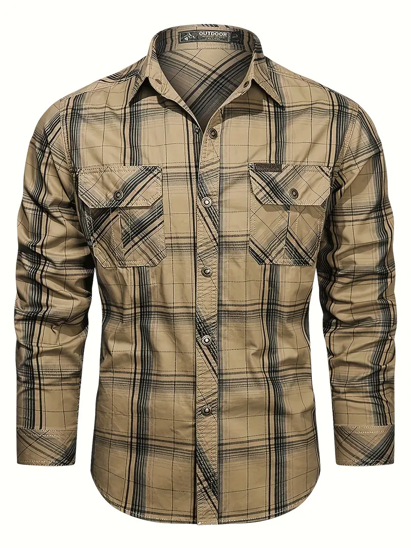 Chemise Décontractée À Carreaux Boutonnée À Manches Longues Pour Hommes, Chemise Cargo Multi-poches En Coton, Vêtements Pour Hommes Pour Le Printemps Été Automne, Hauts Pour Hommes 2 Chemise Décontractée À Carreaux Boutonnée À Manches Longues Pour Hommes, Chemise Cargo Multi-poches En Coton, Vêtements Pour Hommes Pour Le Printemps Été Automne, Hauts Pour Hommes