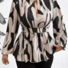 Chemisier imprimé léopard chic grande taille pour femme Chemisier imprimé léopard chic grande taille pour femme, Manches longues, col montant, taille ceinturée, lavable en machine, mélange de polyester et d'élasthanne 24 septembre 2024 Kotazando