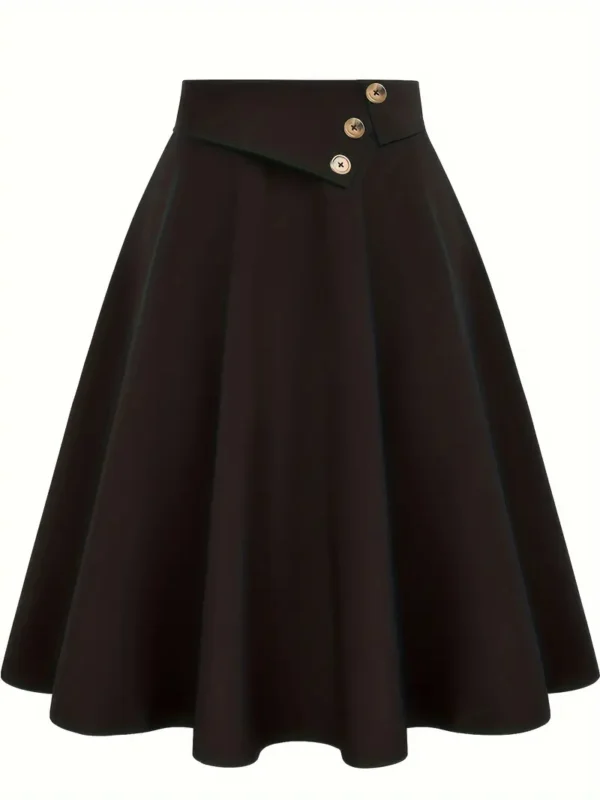Jupe trapèze taille haute vintage pour femme avec détails boutonnés, jupe plissée décontractée, mélange de polyester et d'élasthanne, couleur unie, toutes saisons, légèrement extensible