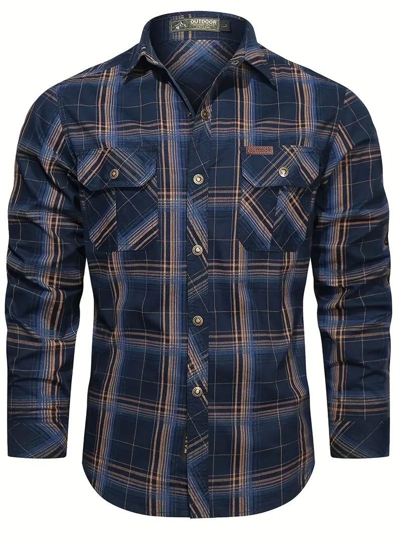 Chemise Décontractée À Carreaux Boutonnée À Manches Longues Pour Hommes, Chemise Cargo Multi-poches En Coton, Vêtements Pour Hommes Pour Le Printemps Été Automne, Hauts Pour Hommes 13 Chemise Décontractée À Carreaux Boutonnée À Manches Longues Pour Hommes, Chemise Cargo Multi-poches En Coton, Vêtements Pour Hommes Pour Le Printemps Été Automne, Hauts Pour Hommes – Image 12
