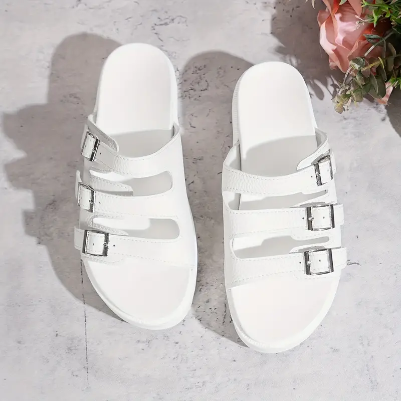 Sandales décontractées à couleur unie pour femmes, sandales à plateforme à enfiler avec semelles souples et boucles, sandales de plage pour les vacances d'été 12 Sandales décontractées à couleur unie pour femmes, sandales à plateforme à enfiler avec semelles souples et boucles, sandales de plage pour les vacances d'été – Image 11