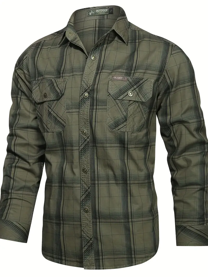 Chemise Décontractée À Carreaux Boutonnée À Manches Longues Pour Hommes, Chemise Cargo Multi-poches En Coton, Vêtements Pour Hommes Pour Le Printemps Été Automne, Hauts Pour Hommes 14 Chemise Décontractée À Carreaux Boutonnée À Manches Longues Pour Hommes, Chemise Cargo Multi-poches En Coton, Vêtements Pour Hommes Pour Le Printemps Été Automne, Hauts Pour Hommes – Image 13