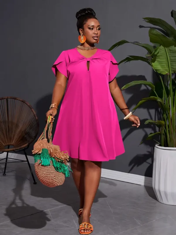 Robe courte à manches courtes et froncée sur le devant, élégante pour le printemps et l'été, vêtements grande taille pour femmes – Image 13
