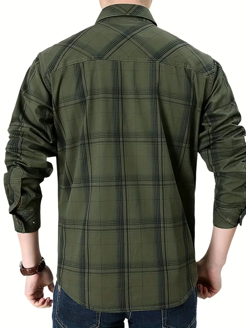 Chemise Décontractée À Carreaux Boutonnée À Manches Longues Pour Hommes, Chemise Cargo Multi-poches En Coton, Vêtements Pour Hommes Pour Le Printemps Été Automne, Hauts Pour Hommes 15 Chemise Décontractée À Carreaux Boutonnée À Manches Longues Pour Hommes, Chemise Cargo Multi-poches En Coton, Vêtements Pour Hommes Pour Le Printemps Été Automne, Hauts Pour Hommes – Image 14