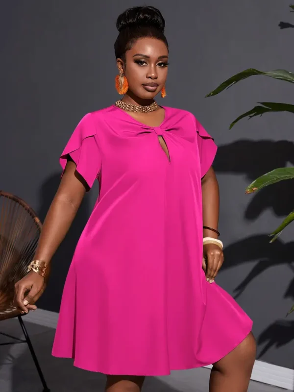 Robe courte à manches courtes et froncée sur le devant, élégante pour le printemps et l'été, vêtements grande taille pour femmes – Image 14