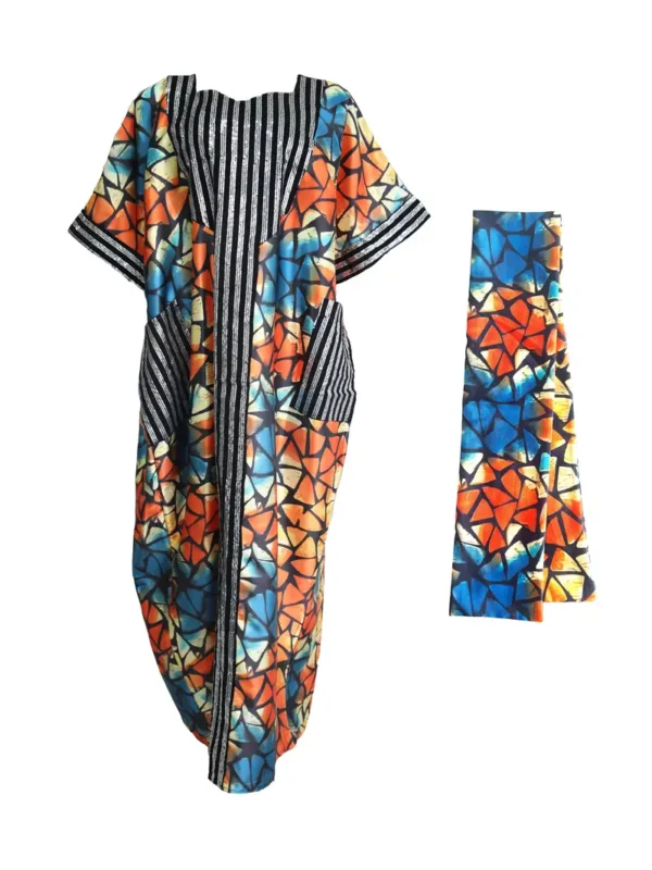 Robe Kaftan à manches chauve-souris Geo Print, robe élégante de longueur maxi, vêtements pour femmes – Image 14