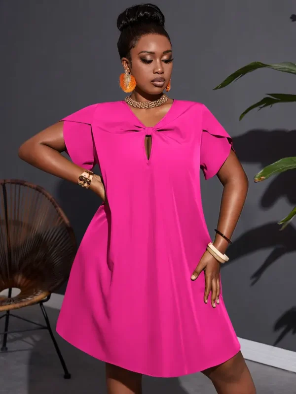 Robe courte à manches courtes et froncée sur le devant, élégante pour le printemps et l'été, vêtements grande taille pour femmes – Image 15