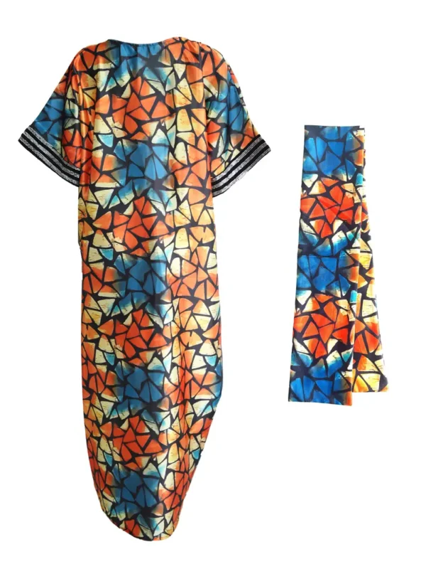Robe Kaftan à manches chauve-souris Geo Print, robe élégante de longueur maxi, vêtements pour femmes – Image 15