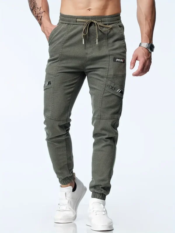 Pantalon De Jogging Décontracté Avec Cordon De Serrage À La Taille Pour Hommes, Pantalon De Sport Effilé Extensible Chic – Image 7