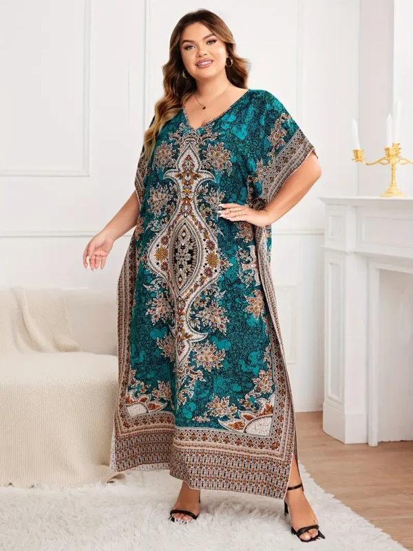 Robe ample à imprimé floral grande taille Robe ample à imprimé floral grande taille, robe élégante à manches chauve-souris et col en V, vêtements grande taille pour femmes 8 septembre 2024 Kotazando