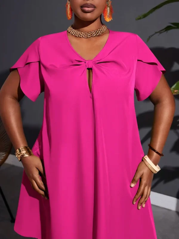 Robe courte à manches courtes et froncée sur le devant, élégante pour le printemps et l'été, vêtements grande taille pour femmes – Image 17