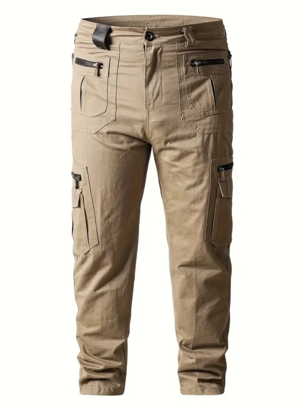 Pantalon cargo uni 100 % coton pour homme, design multipoches, pantalon décontracté et confortable pour l'extérieur - Image 4