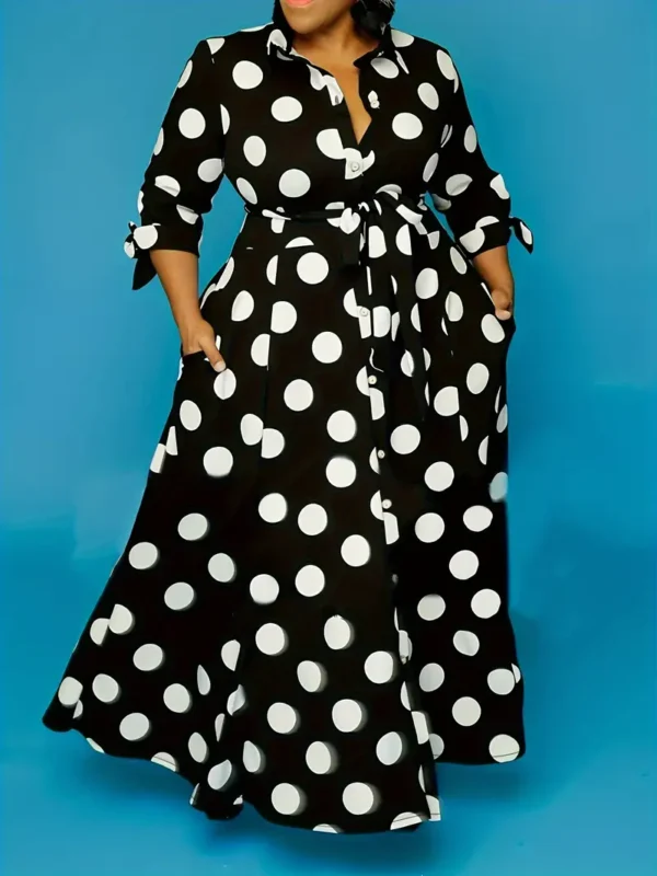 Robe élégante de grande taille Robe élégante de grande taille, robe maxi à col boutonné et à ceinture pour femmes 11 septembre 2024 Kotazando