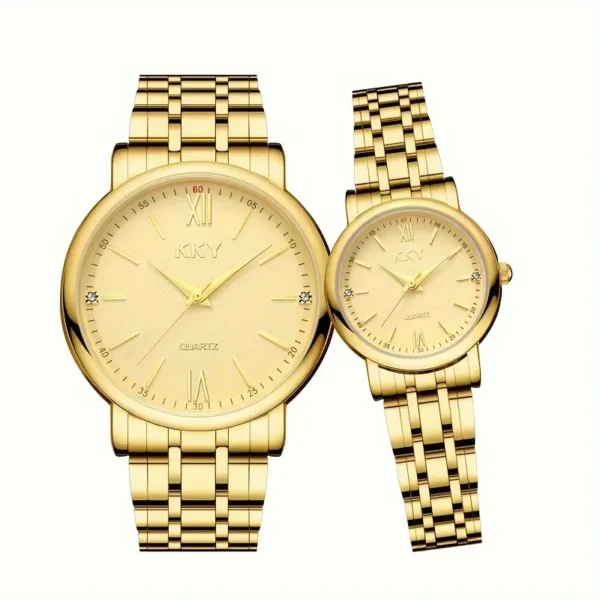 Ensemble de montres de luxe pour couple 2 pièces Ensemble de montres de luxe pour couple 2 pièces, Mouvement à quartz, élégant ton doré avec accents en strass, bracelet en acier inoxydable, Cadeau idéal pour un anniversaire ou la Saint-Valentin 1 septembre 2024 Kotazando