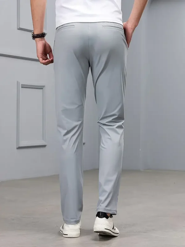 Pantalon Habillé Uni Pour Hommes Avec Poches, Pantalon Slim Décontracté Très Extensible Pour L'extérieur – Image 2
