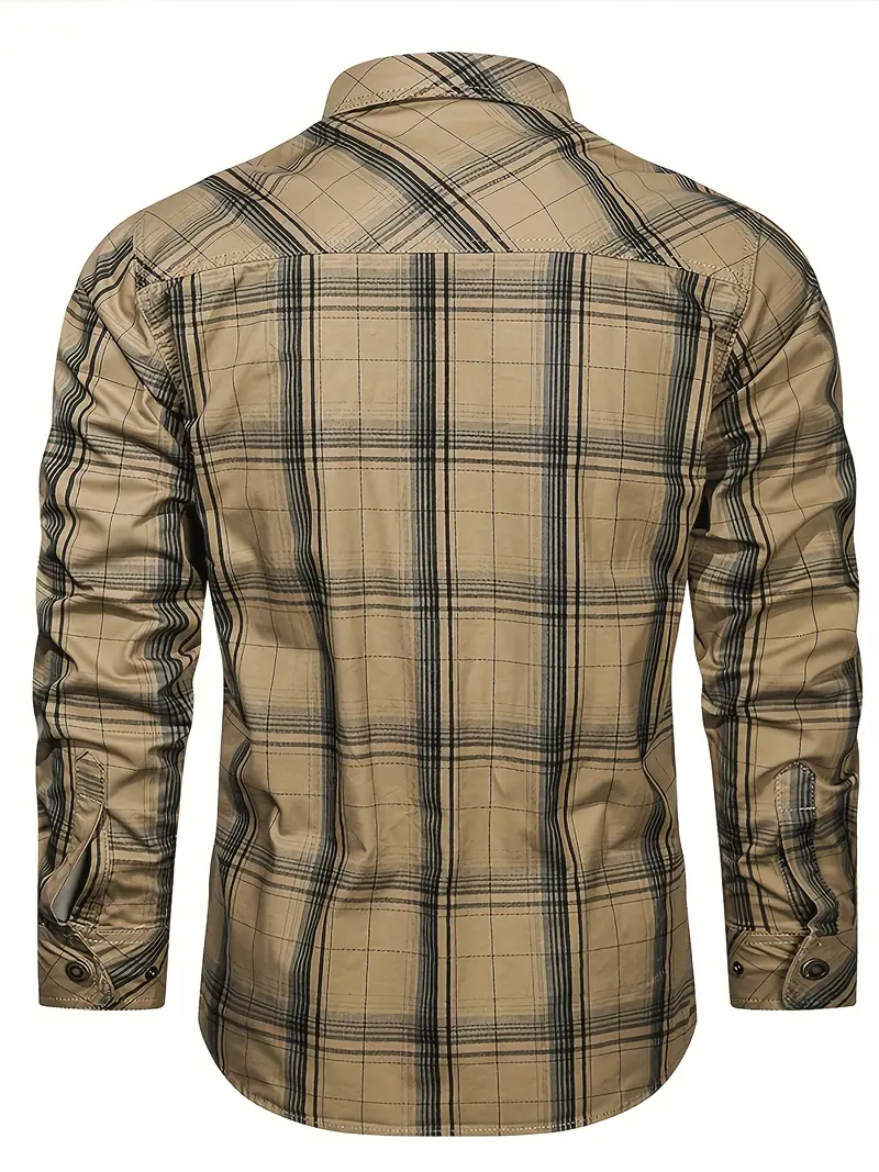 Chemise Décontractée À Carreaux Boutonnée À Manches Longues Pour Hommes, Chemise Cargo Multi-poches En Coton, Vêtements Pour Hommes Pour Le Printemps Été Automne, Hauts Pour Hommes 6 Chemise Décontractée À Carreaux Boutonnée À Manches Longues Pour Hommes, Chemise Cargo Multi-poches En Coton, Vêtements Pour Hommes Pour Le Printemps Été Automne, Hauts Pour Hommes – Image 5