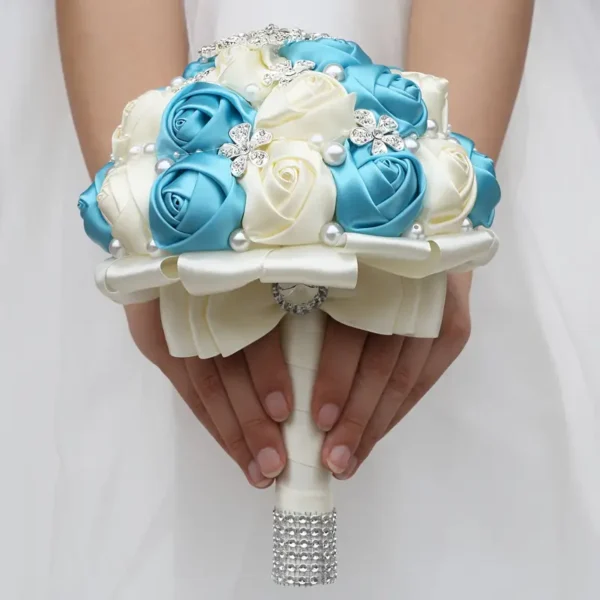 Bouquet de satin de mariée avec fausses perles et strass, accessoire de main romantique pour mariage 14 septembre 2024 Kotazando