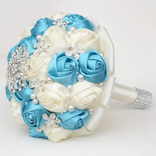 Bouquet de satin de mariée avec fausses perles et strass, accessoire de main romantique pour mariage 14 septembre 2024 Kotazando