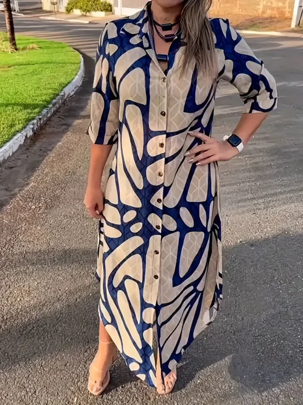 Robe chemise à imprimé intégral et boutons sur le devant, robe élégante à manches longues et coupe ample pour le printemps et l'automne, vêtements pour femmes – Image 4