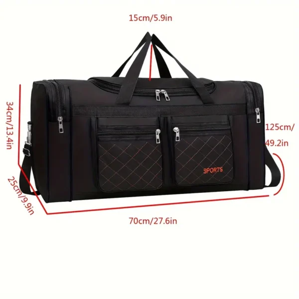 Grand sac de sport de grande capacité, sac de voyage en tissu Oxford durable avec impression de positionnement, style européen et américain, produit à Baigou, lavable à la main, Bagage à main et à bandoulière unisexe pour les courts voyages d'affaires et le travail – Image 4