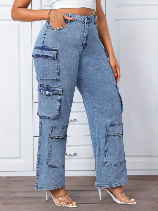 Jean cargo noir grande taille pour femme avec plusieurs poches Jean cargo noir grande taille pour femme avec plusieurs poches, pantalon large en denim stretch décontracté, pantalon tendance pour le confort et le style - Parfait pour l'automne et l'hiver 13 septembre 2024 Kotazando