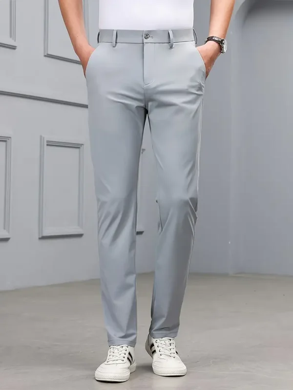 Pantalon Habillé Uni Pour Hommes Avec Poches, Pantalon Slim Décontracté Très Extensible Pour L'extérieur – Image 4
