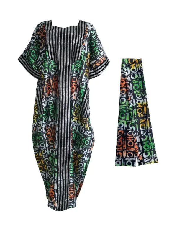 Robe Kaftan à manches chauve-souris Geo Print, robe élégante de longueur maxi, vêtements pour femmes – Image 5