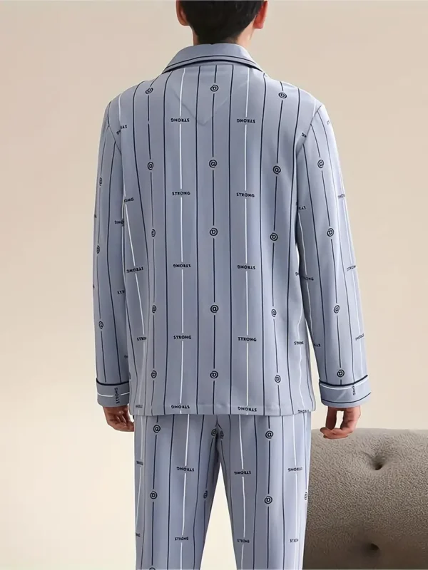 Ensemble Pyjama de Luxe à Rayures pour Hommes, Manches Longues Confortables & Pantalon, Vêtements de Détente Décontractés avec Poches, Mélange de Polyester, Lavable en Machine – Image 4