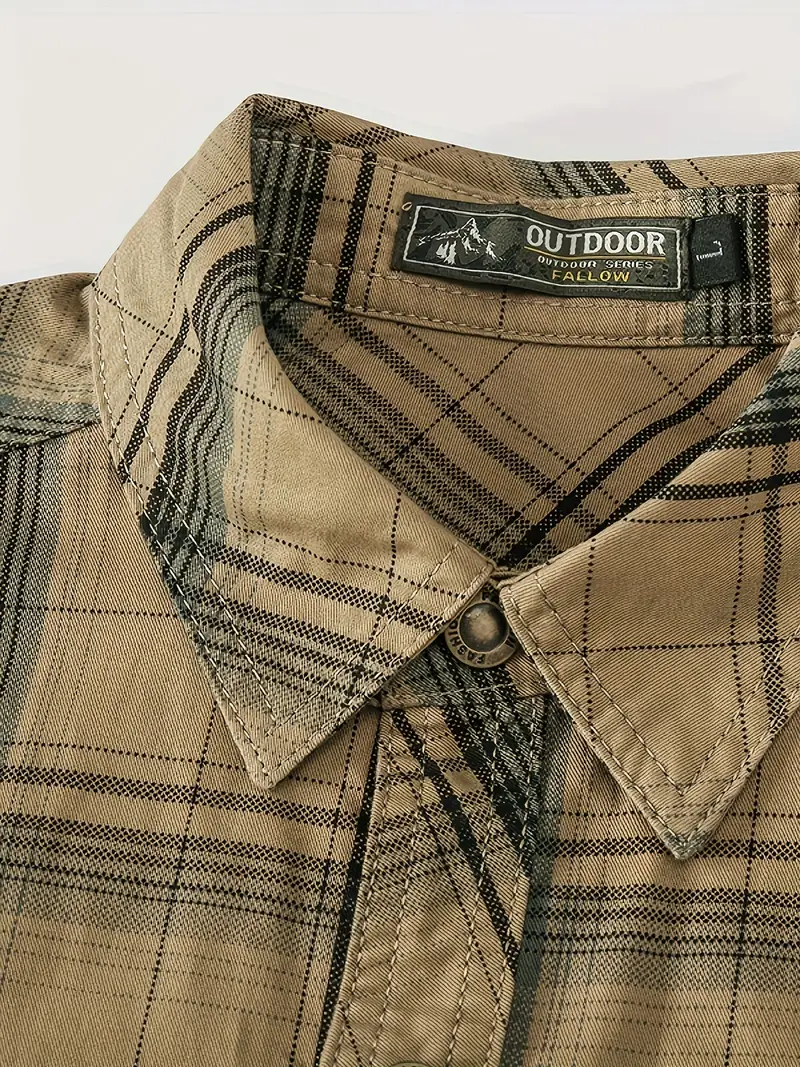 Chemise Décontractée À Carreaux Boutonnée À Manches Longues Pour Hommes, Chemise Cargo Multi-poches En Coton, Vêtements Pour Hommes Pour Le Printemps Été Automne, Hauts Pour Hommes 7 Chemise Décontractée À Carreaux Boutonnée À Manches Longues Pour Hommes, Chemise Cargo Multi-poches En Coton, Vêtements Pour Hommes Pour Le Printemps Été Automne, Hauts Pour Hommes – Image 6
