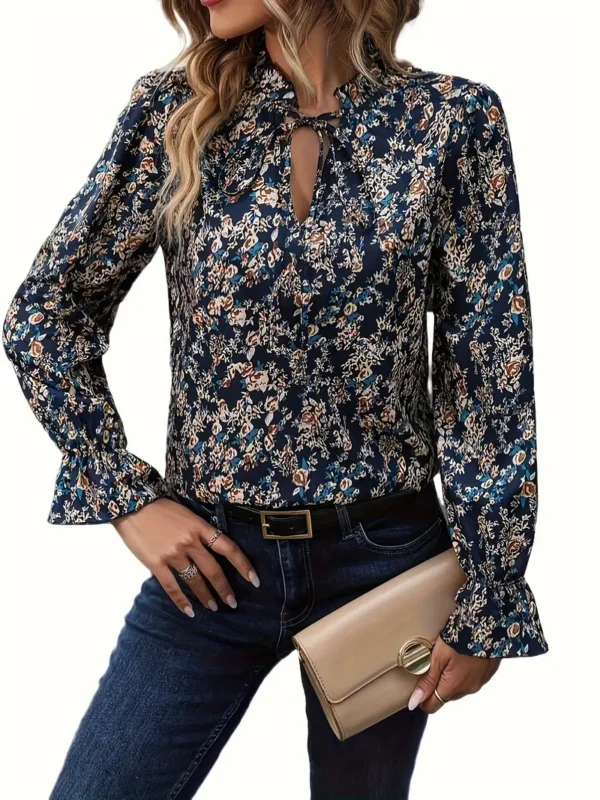 Chemisier à motif floral grande taille Chemisier à motif floral grande taille, chemisier élégant à volants et col noué à manches longues pour le printemps et l'automne, vêtements grande taille pour femmes 25 septembre 2024 Kotazando