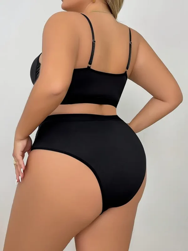 Ensemble de lingerie élégant grande taille pour femme, soutien-gorge bralette et culotte en dentelle contrastée sans rembourrage, ensemble de lingerie 2 pièces grande taille – Image 4