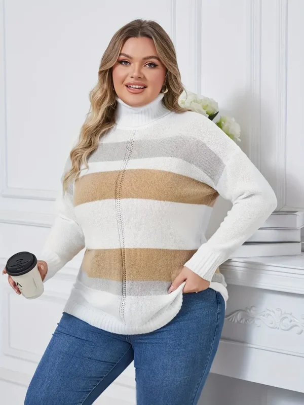 Pull col roulé à rayures grande taille Pull col roulé à rayures grande taille, pull décontracté à manches longues en tricot ample pour l'automne et l'hiver, vêtements grande taille pour femmes 28 septembre 2024 Kotazando