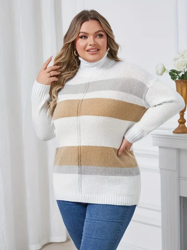 Pull col roulé à rayures grande taille Pull col roulé à rayures grande taille, pull décontracté à manches longues en tricot ample pour l'automne et l'hiver, vêtements grande taille pour femmes 28 septembre 2024 Kotazando