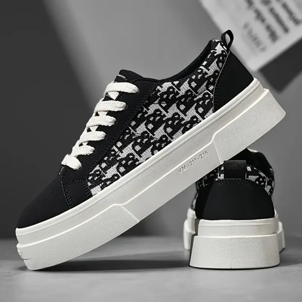 Sneakers tendance en toile pour homme, Chaussures décontractées respirantes et légères à lacets, Semelle en PVC, bout rond, semelle intérieure en tissu, Polyvalentes pour toutes les saisons, en extérieur et au quotidien – Image 5