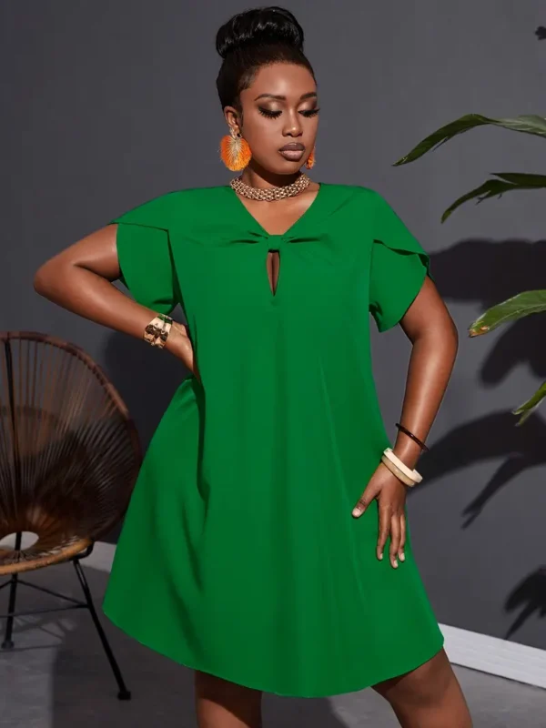 Robe courte à manches courtes et froncée sur le devant, élégante pour le printemps et l'été, vêtements grande taille pour femmes – Image 5