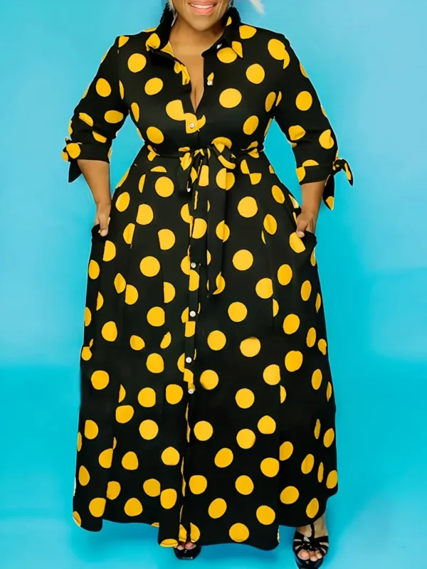 Robe élégante de grande taille Robe élégante de grande taille, robe maxi à col boutonné et à ceinture pour femmes 11 septembre 2024 Kotazando