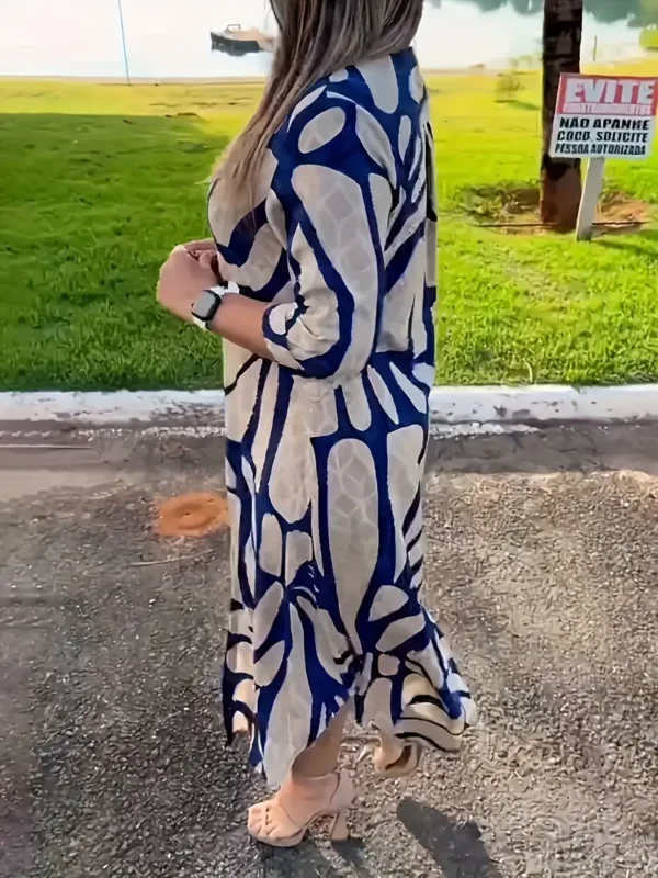 Robe chemise à imprimé intégral et boutons sur le devant, robe élégante à manches longues et coupe ample pour le printemps et l'automne, vêtements pour femmes – Image 5