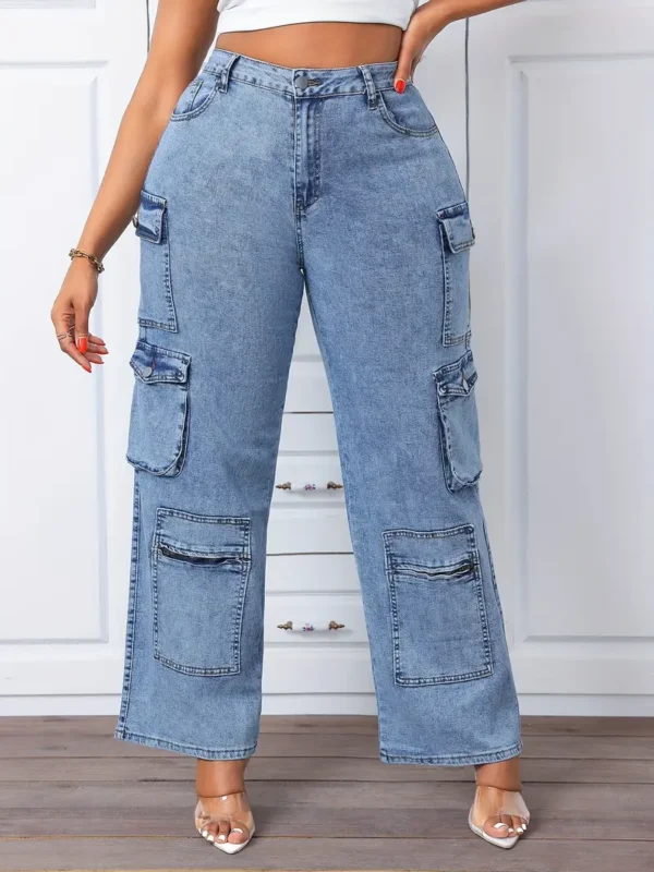 Jean cargo noir grande taille pour femme avec plusieurs poches Jean cargo noir grande taille pour femme avec plusieurs poches, pantalon large en denim stretch décontracté, pantalon tendance pour le confort et le style - Parfait pour l'automne et l'hiver 13 septembre 2024 Kotazando