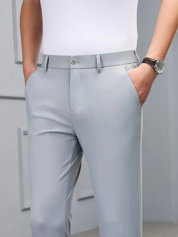 Pantalon Habillé Uni Pour Hommes Avec Poches, Pantalon Slim Décontracté Très Extensible Pour L'extérieur – Image 5