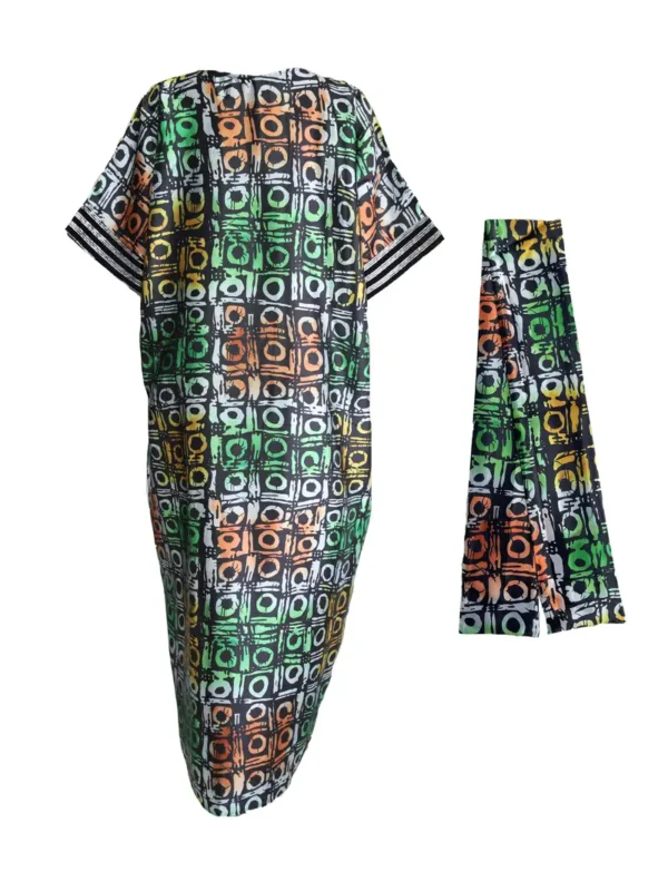Robe Kaftan à manches chauve-souris Geo Print, robe élégante de longueur maxi, vêtements pour femmes – Image 6