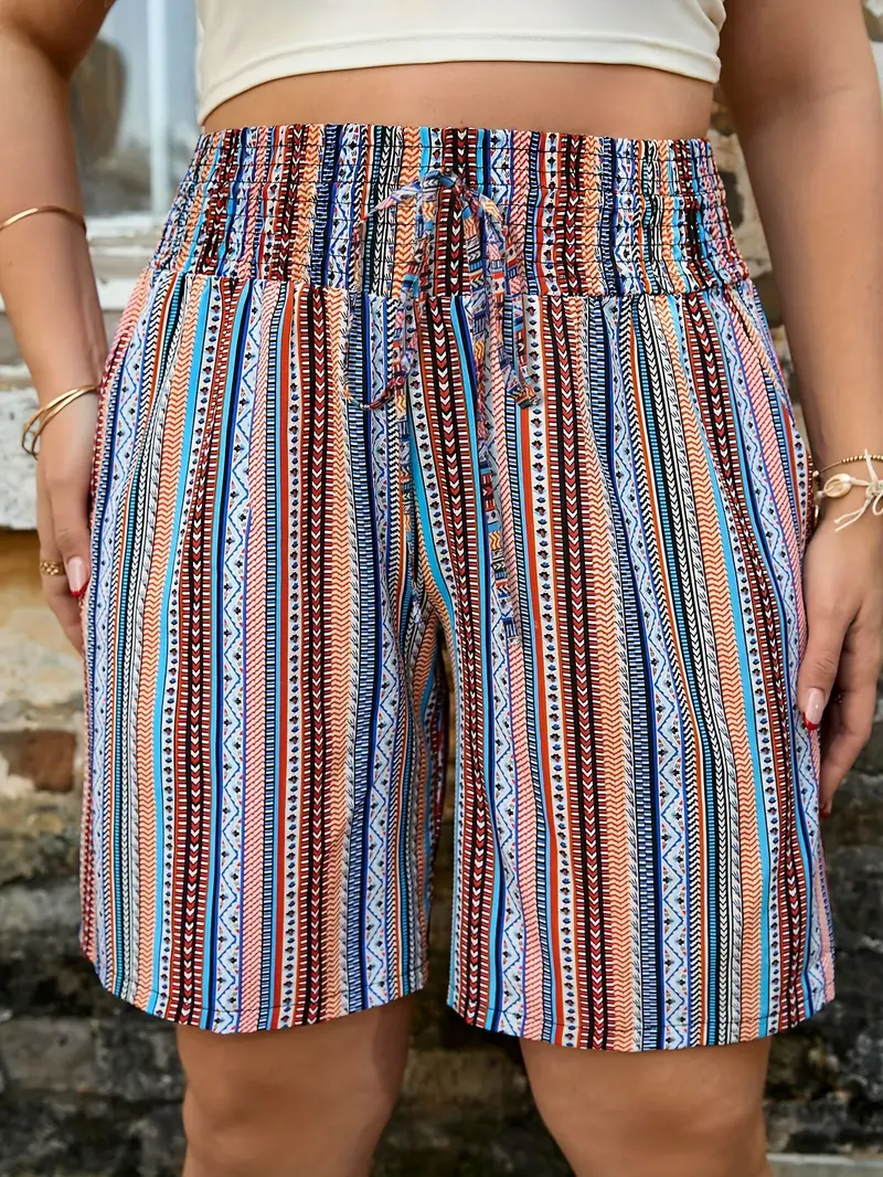 Short imprimé grande taille, short décontracté à nouer à la taille pour l'été, vêtements grande taille pour femmes 6 Short imprimé grande taille, short décontracté à nouer à la taille pour l'été, vêtements grande taille pour femmes – Image 5