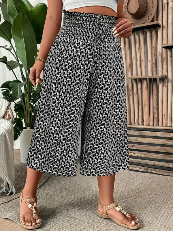 Pantalon Capri à jambe large et imprimé grande taille Pantalon Capri à jambe large et imprimé grande taille, pantalon décontracté à taille élastique froncée pour le printemps et l'été, vêtements grande taille pour femmes septembre 23, 2024 Kotazando